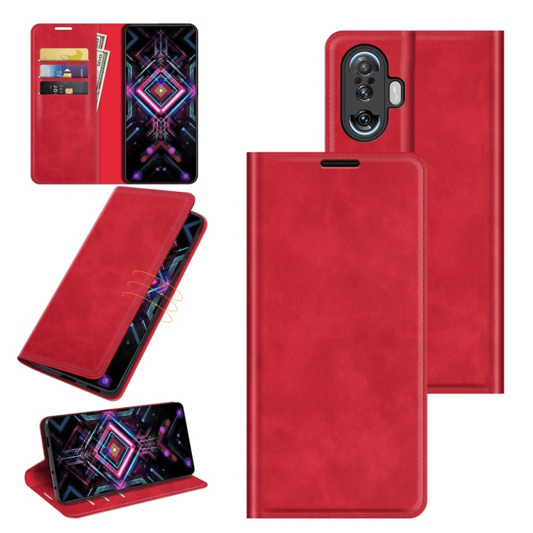 

For Xiaomi Poco F3 GT Retro-skin Business Magnetic Suction Leather Case with Holder & Card Slots & Wallet(Red)