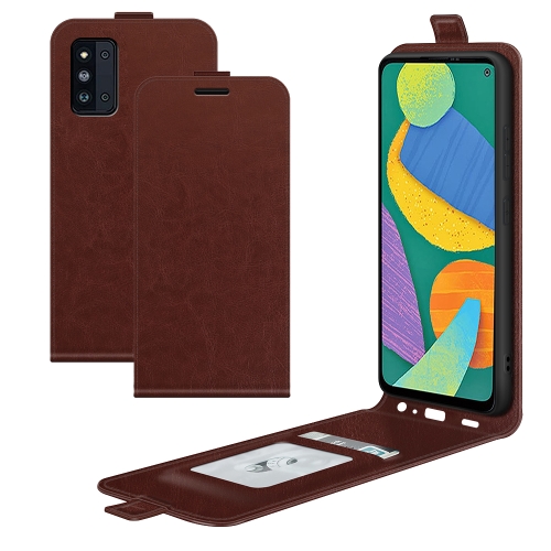 

For Samsung Galaxy F52 5G R64 Texture Single Vertical Flip Leather Protective Case with Card Slots & Photo Frame(Brown)