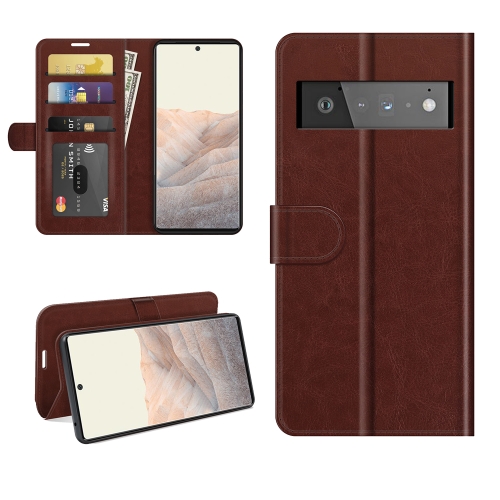 

For Google Pixel 6 Pro R64 Texture Single Horizontal Flip Protective Case with Holder & Card Slots & Wallet& Photo Frame(Brown)