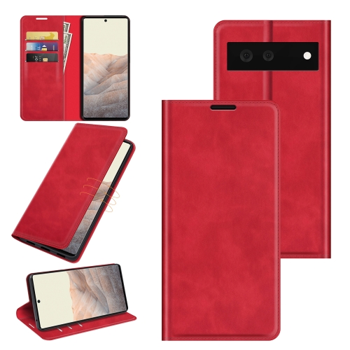 

For Google Pixel 6 Retro-skin Business Magnetic Suction Leather Case with Holder & Card Slots & Wallet(Red)