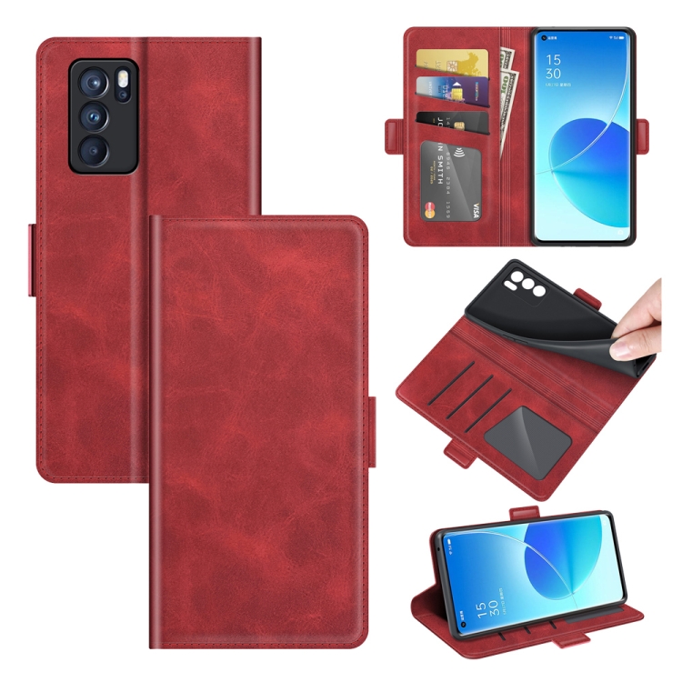 

For OPPO Reno6 Pro 5G Dual-side Magnetic Buckle Horizontal Flip Leather Case with Holder & Card Slots & Wallet(Red)