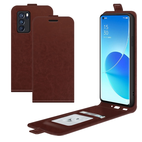 

For OPPO Reno6 Pro 5G R64 Texture Single Vertical Flip Leather Protective Case with Card Slots & Photo Frame(Brown)