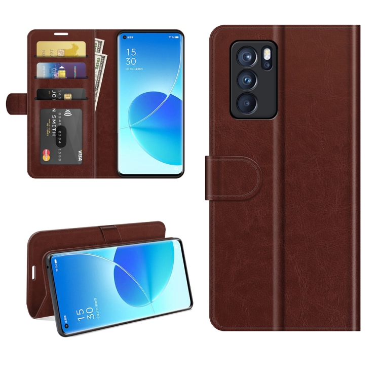 

For OPPO Reno6 Pro 5G R64 Texture Single Horizontal Flip Protective Case with Holder & Card Slots & Wallet& Photo Frame(Brown)