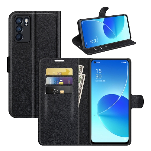 

For OPPO Reno6 5G Litchi Texture Horizontal Flip Protective Case with Holder & Card Slots & Wallet(Black)