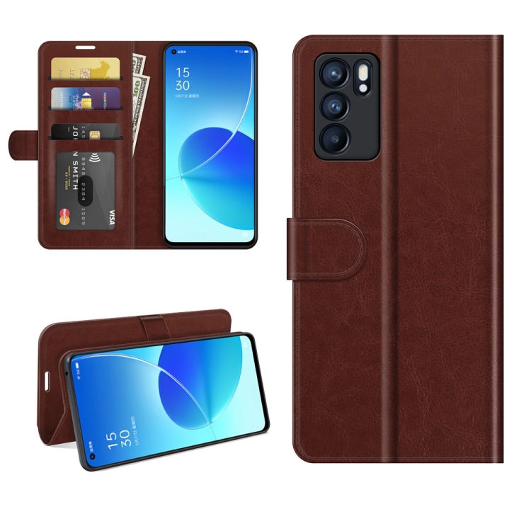 

For OPPO Reno6 5G R64 Texture Single Horizontal Flip Protective Case with Holder & Card Slots & Wallet& Photo Frame(Brown)