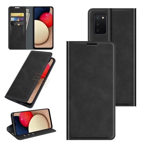 

For Samsung Galaxy A03s 164mm Retro-skin Business Magnetic Suction Leather Case with Holder & Card Slots & Wallet(Black)