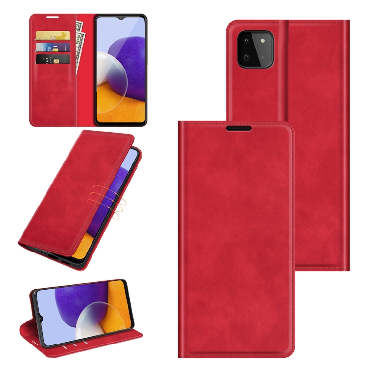 

For Samsung Galaxy A22 5G Retro-skin Business Magnetic Suction Leather Case with Holder & Card Slots & Wallet(Red)