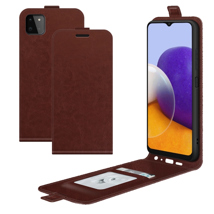 

For Samsung Galaxy A22 5G R64 Texture Single Vertical Flip Leather Protective Case with Card Slots & Photo Frame(Brown)