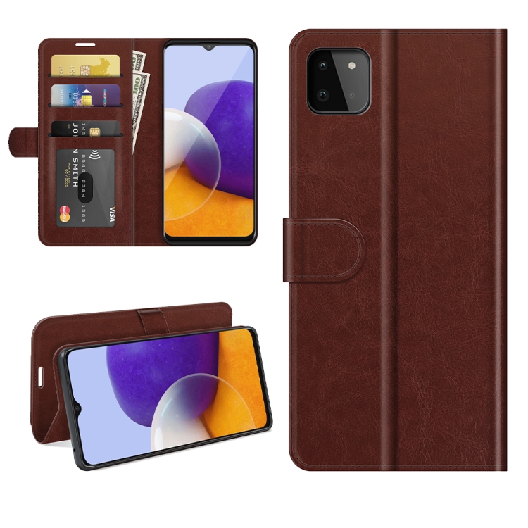 

For Samsung Galaxy A22 5G R64 Texture Single Horizontal Flip Protective Case with Holder & Card Slots & Wallet& Photo Frame(Brown)