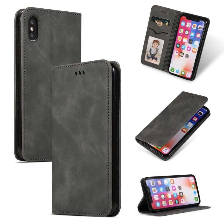

Retro Skin Feel Business Magnetic Horizontal Flip Leather Case for iPhone XS Max(Dark Gray)
