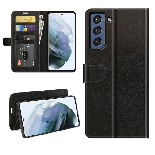

For Samsung Galaxy S21 FE R64 Texture Single Horizontal Flip Protective Case with Holder & Card Slots & Wallet& Photo Frame(Black)