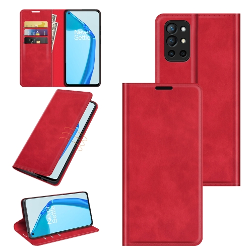 

For OnePlus 9R Retro-skin Business Magnetic Suction Leather Case with Holder & Card Slots & Wallet(Red)