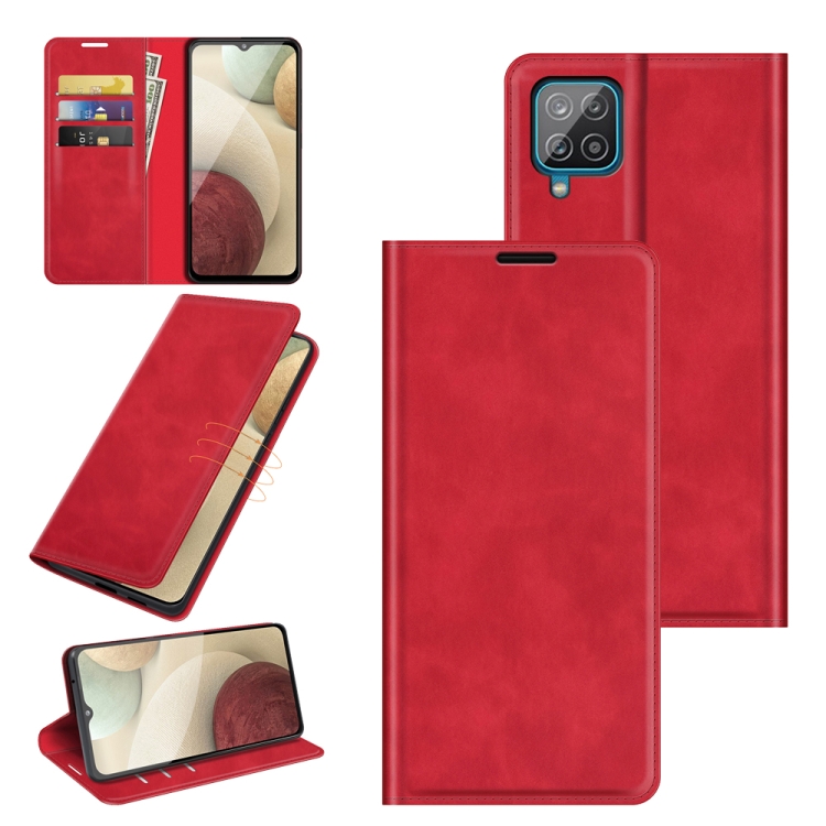 

For Samsung Glaxy A22 4G Retro-skin Business Magnetic Suction Leather Case with Holder & Card Slots & Wallet(Red)