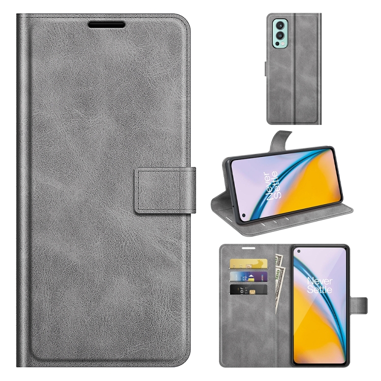 

For OnePlus Nord 2 5G Retro Calf Pattern Buckle Horizontal Flip Leather Case with Holder & Card Slots & Wallet(Gray)