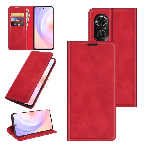 

For Honor 50 SE Retro-skin Business Magnetic Suction Leather Case with Holder & Card Slots & Wallet(Red)