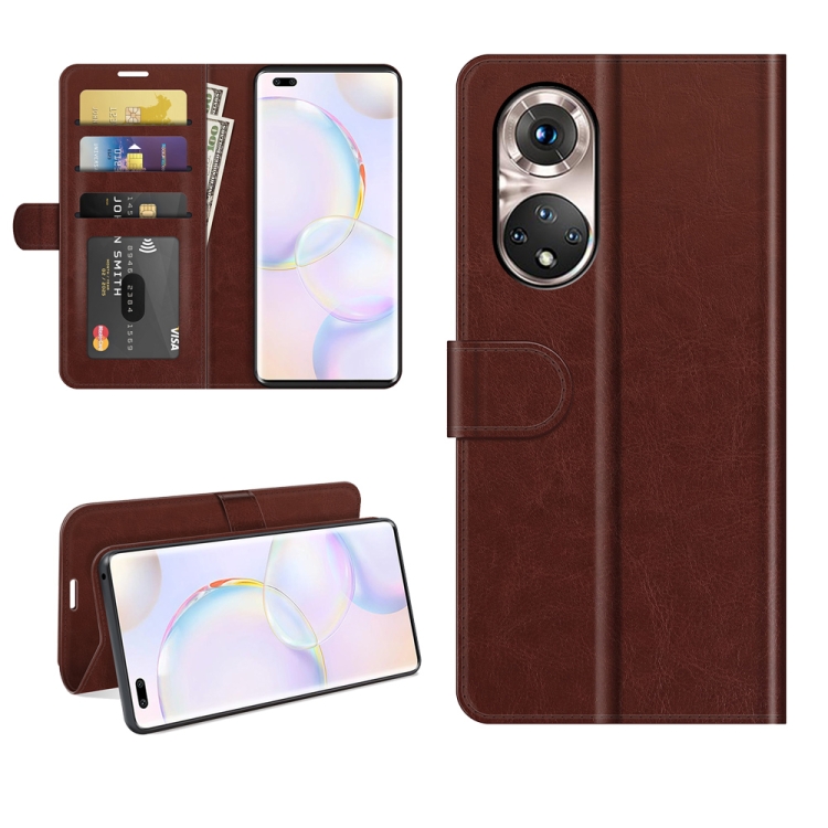 

For Honor 50 Pro R64 Texture Single Horizontal Flip Protective Case with Holder & Card Slots & Wallet & Photo Frame(Brown)