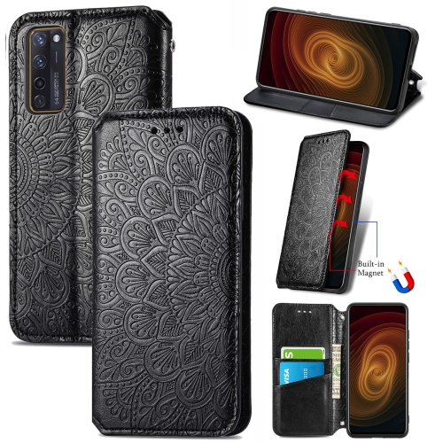 

For ZTE Axon 20 5G Blooming Mandala Embossed Pattern Magnetic Horizontal Flip Leather Case with Holder & Card Slots & Wallet(Black)
