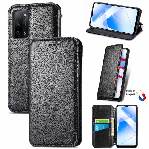 

For OPPO A55 5G Blooming Mandala Embossed Pattern Magnetic Horizontal Flip Leather Case with Holder & Card Slots & Wallet(Black)