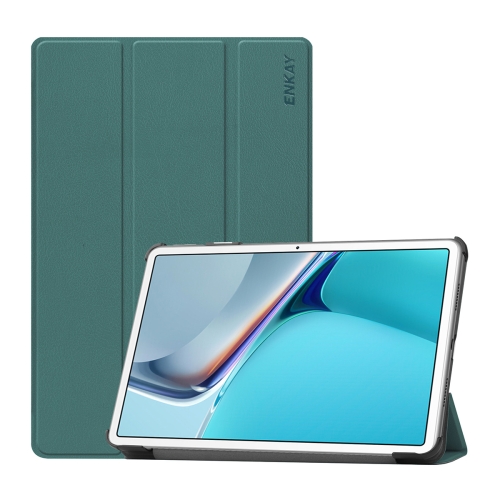 

For Huawei MatePad 11 2021 ENKAY Custer Texture Horizontal Flip PU+PC Leather Case with Three-folding Holder & Sleep / Wake-up Function(Dark Green)