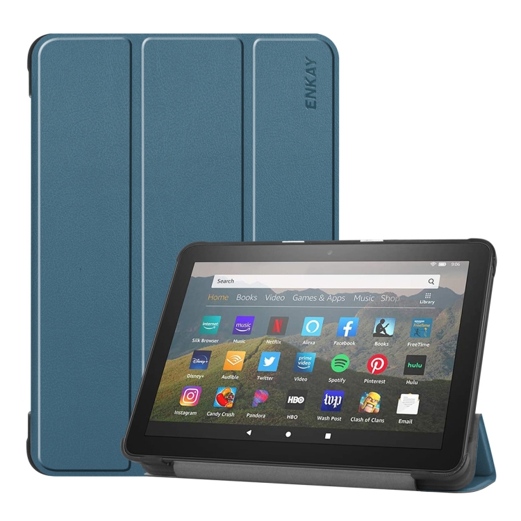 

For Amazon Fire HD 8 / HD 8 Plus (2020) ENKAY Custer Texture Horizontal Flip PU+PC Leather Case with Three-folding Holder & Sleep / Wake-up Function(Dark Green)