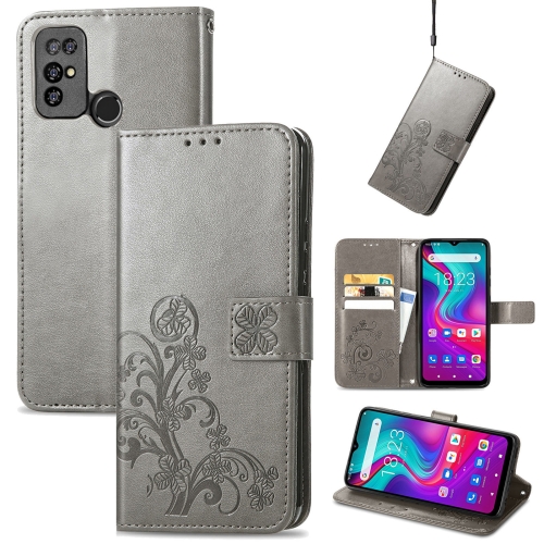 

For Doogee X96 Pro Four-leaf Clasp Embossed Buckle Mobile Phone Protection Leather Case with Lanyard & Card Slot & Wallet & Bracket Function(Gray)