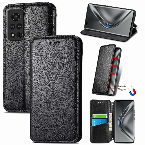 

For Honor V40 5G Blooming Mandala Embossed Pattern Magnetic Horizontal Flip Leather Case with Holder & Card Slots & Wallet(Black)