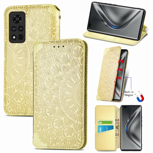 

For Honor V40 5G Blooming Mandala Embossed Pattern Magnetic Horizontal Flip Leather Case with Holder & Card Slots & Wallet(Yellow)