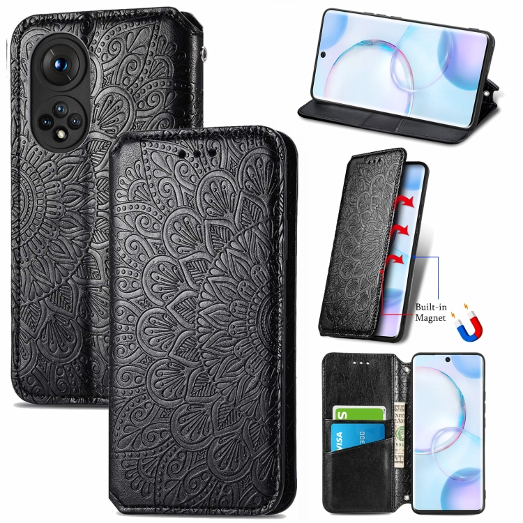 

For Honor 50 Blooming Mandala Embossed Pattern Magnetic Horizontal Flip Leather Case with Holder & Card Slots & Wallet(Black)