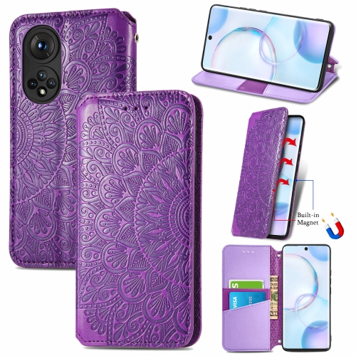 

For Honor 50 Blooming Mandala Embossed Pattern Magnetic Horizontal Flip Leather Case with Holder & Card Slots & Wallet(Purple)