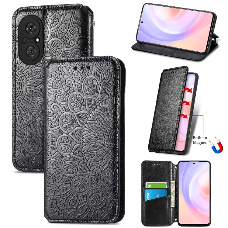 

For Honor 50 SE Blooming Mandala Embossed Pattern Magnetic Horizontal Flip Leather Case with Holder & Card Slots & Wallet(Black)