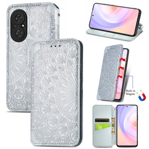 

For Honor 50 SE Blooming Mandala Embossed Pattern Magnetic Horizontal Flip Leather Case with Holder & Card Slots & Wallet(Grey)