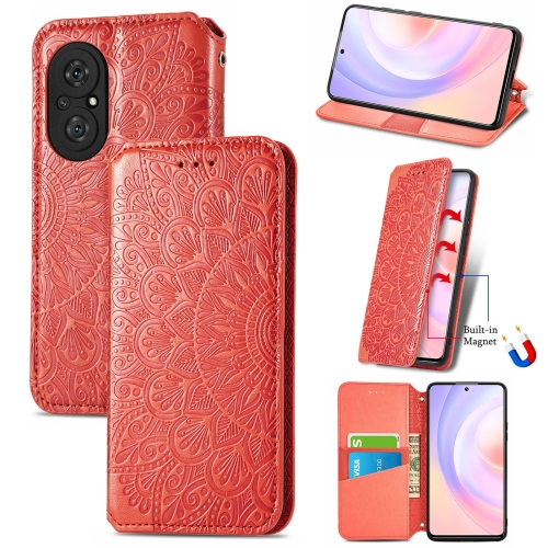 

For Honor 50 SE Blooming Mandala Embossed Pattern Magnetic Horizontal Flip Leather Case with Holder & Card Slots & Wallet(Red)