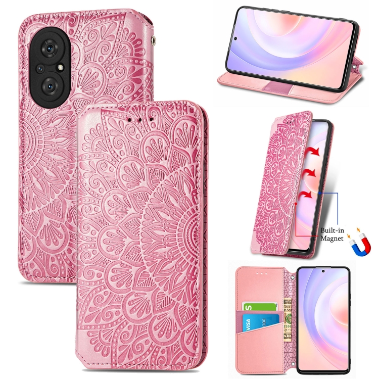 

For Honor 50 SE Blooming Mandala Embossed Pattern Magnetic Horizontal Flip Leather Case with Holder & Card Slots & Wallet(Pink)