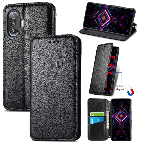 

For Xiaomi Redmi K40 Gaming Blooming Mandala Embossed Pattern Magnetic Horizontal Flip Leather Case with Holder & Card Slots & Wallet(Black)