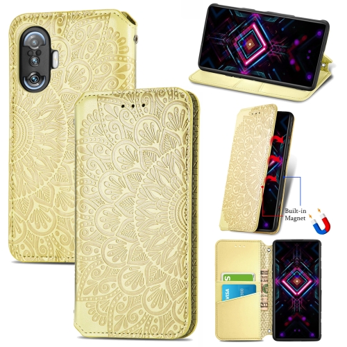 

For Xiaomi Redmi K40 Gaming Blooming Mandala Embossed Pattern Magnetic Horizontal Flip Leather Case with Holder & Card Slots & Wallet(Yellow)