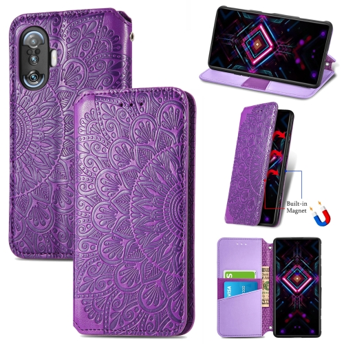 

For Xiaomi Redmi K40 Gaming Blooming Mandala Embossed Pattern Magnetic Horizontal Flip Leather Case with Holder & Card Slots & Wallet(Purple)