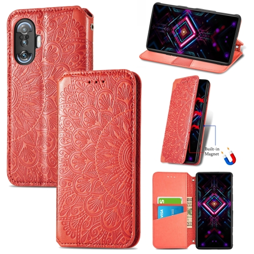 

For Xiaomi Redmi K40 Gaming Blooming Mandala Embossed Pattern Magnetic Horizontal Flip Leather Case with Holder & Card Slots & Wallet(Red)