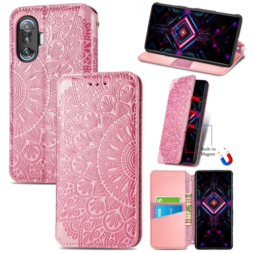 

For Xiaomi Redmi K40 Gaming Blooming Mandala Embossed Pattern Magnetic Horizontal Flip Leather Case with Holder & Card Slots & Wallet(Pink)