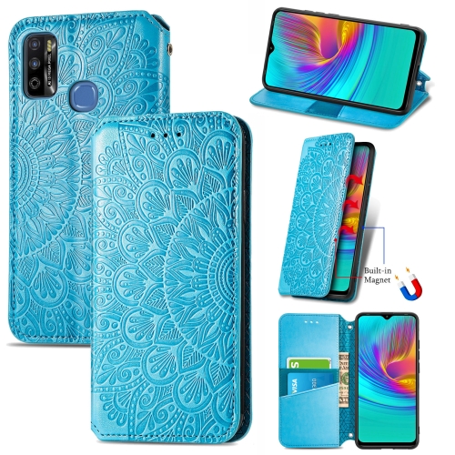 

For Infinix X680 / Smart 4 Blooming Mandala Embossed Pattern Magnetic Horizontal Flip Leather Case with Holder & Card Slots & Wallet(Blue)