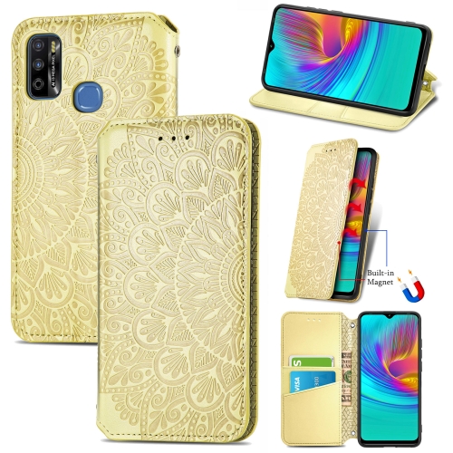 

For Infinix X680 / Smart 4 Blooming Mandala Embossed Pattern Magnetic Horizontal Flip Leather Case with Holder & Card Slots & Wallet(Yellow)