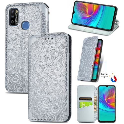 

For Infinix X680 / Smart 4 Blooming Mandala Embossed Pattern Magnetic Horizontal Flip Leather Case with Holder & Card Slots & Wallet(Grey)