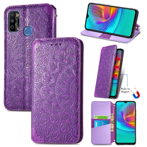 

For Infinix X680 / Smart 4 Blooming Mandala Embossed Pattern Magnetic Horizontal Flip Leather Case with Holder & Card Slots & Wallet(Purple)