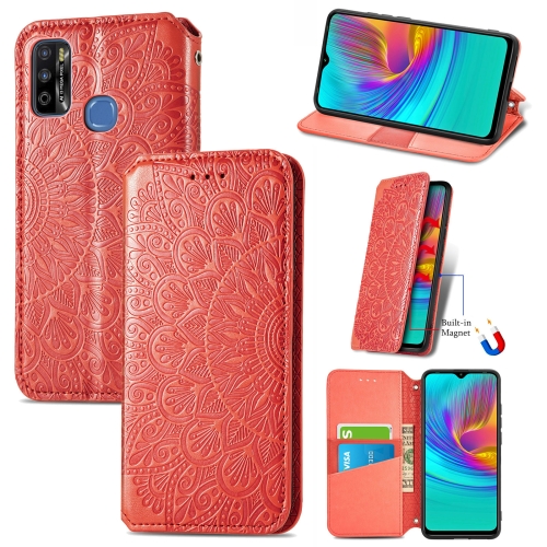 

For Infinix X680 / Smart 4 Blooming Mandala Embossed Pattern Magnetic Horizontal Flip Leather Case with Holder & Card Slots & Wallet(Red)