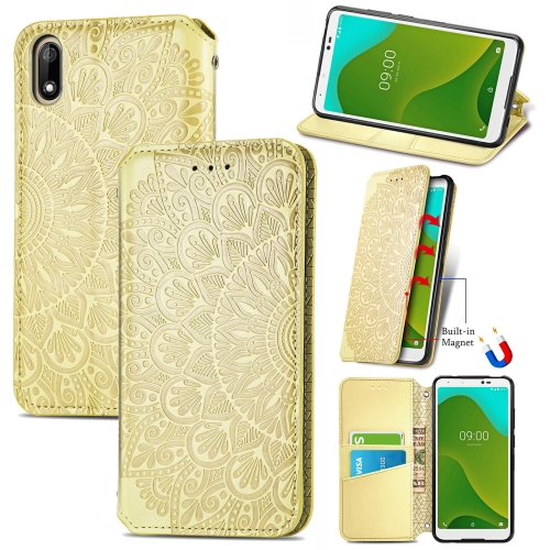 

For Wiko Jerry 4 Blooming Mandala Embossed Pattern Magnetic Horizontal Flip Leather Case with Holder & Card Slots & Wallet(Yellow)