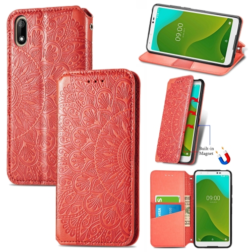 

For Wiko Jerry 4 Blooming Mandala Embossed Pattern Magnetic Horizontal Flip Leather Case with Holder & Card Slots & Wallet(Red)