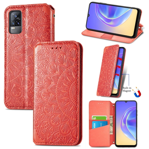 

For vivo V21e 4G Blooming Mandala Embossed Pattern Magnetic Horizontal Flip Leather Case with Holder & Card Slots & Wallet(Red)