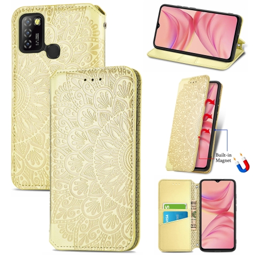 

For Infinix Hot 10 Lite Blooming Mandala Embossed Pattern Magnetic Horizontal Flip Leather Case with Holder & Card Slots & Wallet(Yellow)