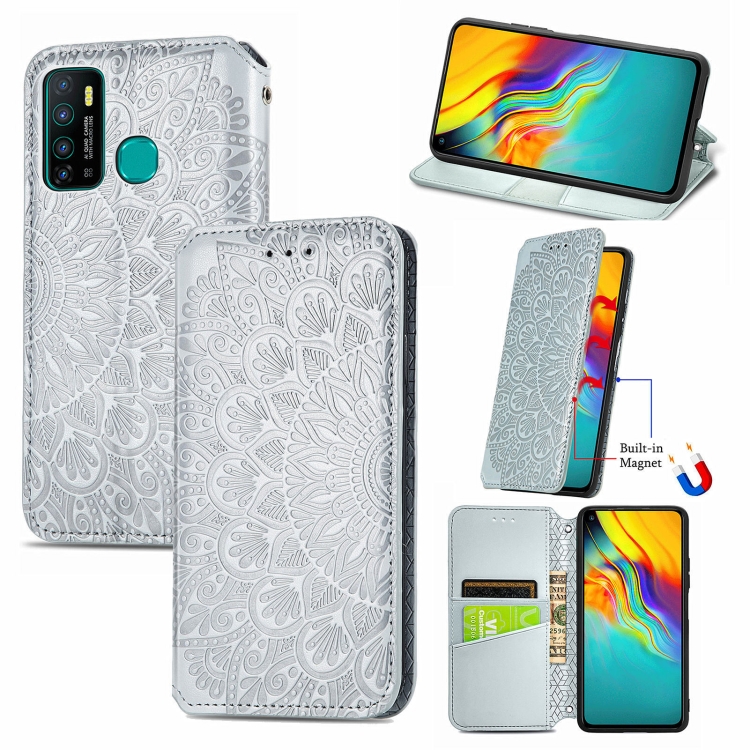 

For Infinix Hot 9 Blooming Mandala Embossed Pattern Magnetic Horizontal Flip Leather Case with Holder & Card Slots & Wallet(Grey)