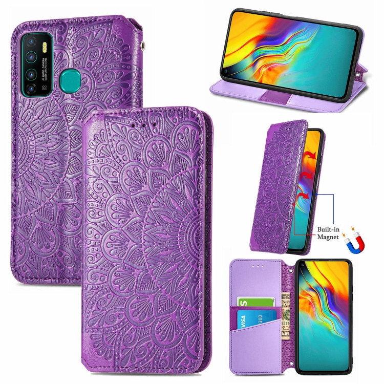 

For Infinix Hot 9 Blooming Mandala Embossed Pattern Magnetic Horizontal Flip Leather Case with Holder & Card Slots & Wallet(Purple)