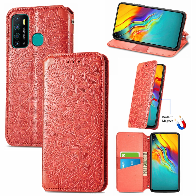 

For Infinix Hot 9 Blooming Mandala Embossed Pattern Magnetic Horizontal Flip Leather Case with Holder & Card Slots & Wallet(Red)